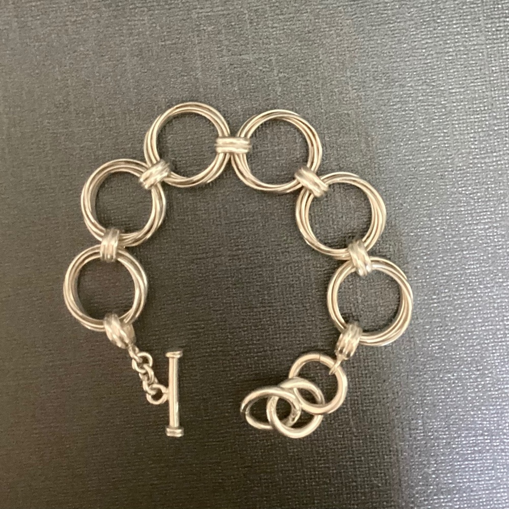 Vtg 925 Silpada Sterling Silver Multi Circle Nested Link Toggle Bracelet Retired